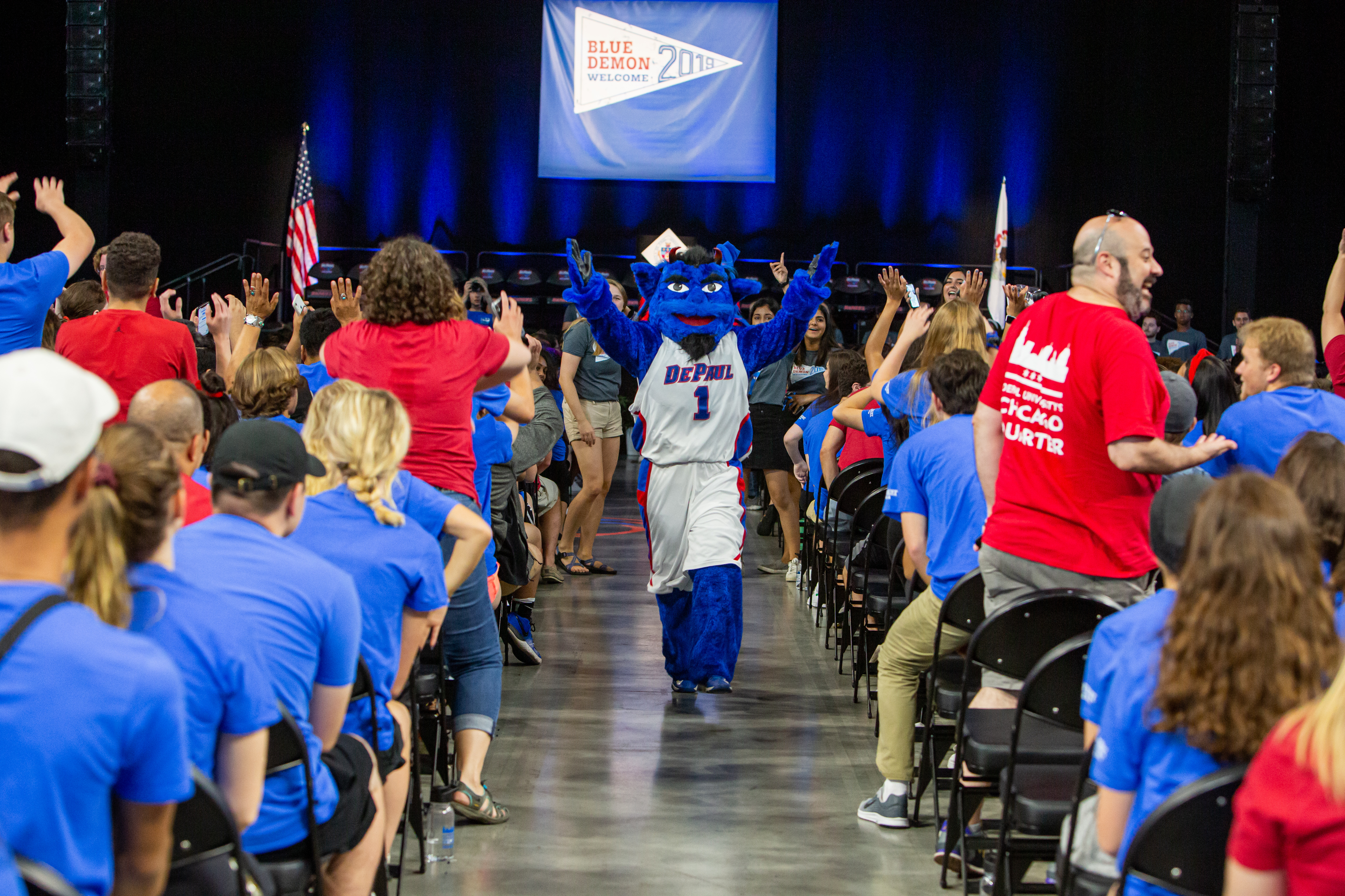 DePaul's first new student convocation, the Blue Demon Welcome, took place on Sept. 10 at Wintrust Arena. (DePaul University/Randall Spriggs)